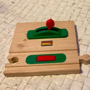 Wooden Train Track Switch with Red and Green Accents